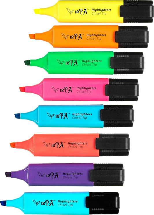 12PA 8-pack chisel tip highlighters in colours