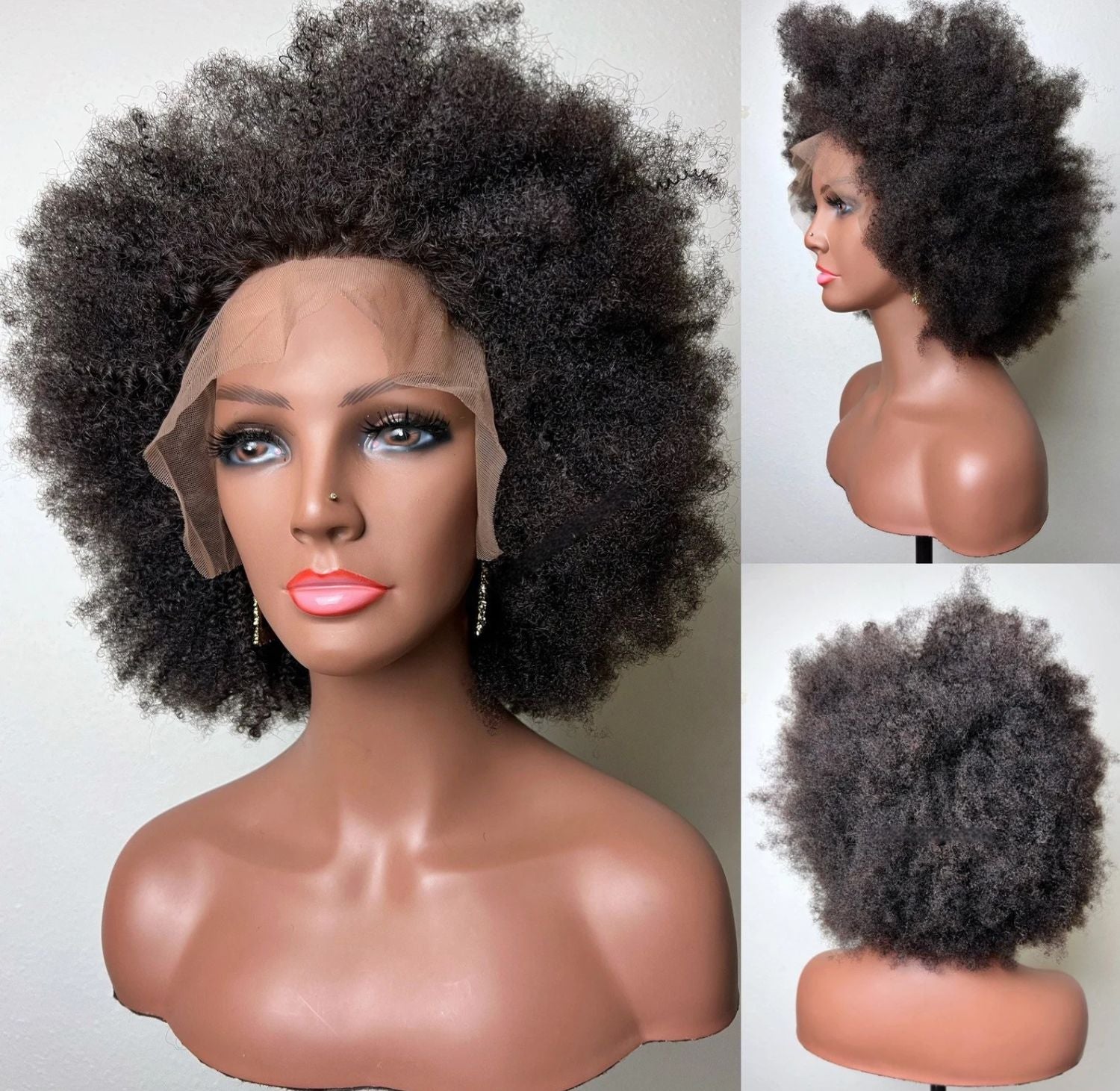 Realistic frontal wig with soft coily afro style