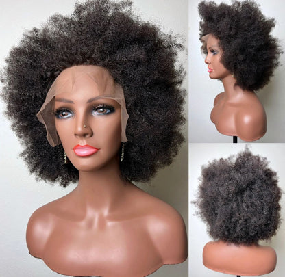 Realistic frontal wig with soft coily afro style
