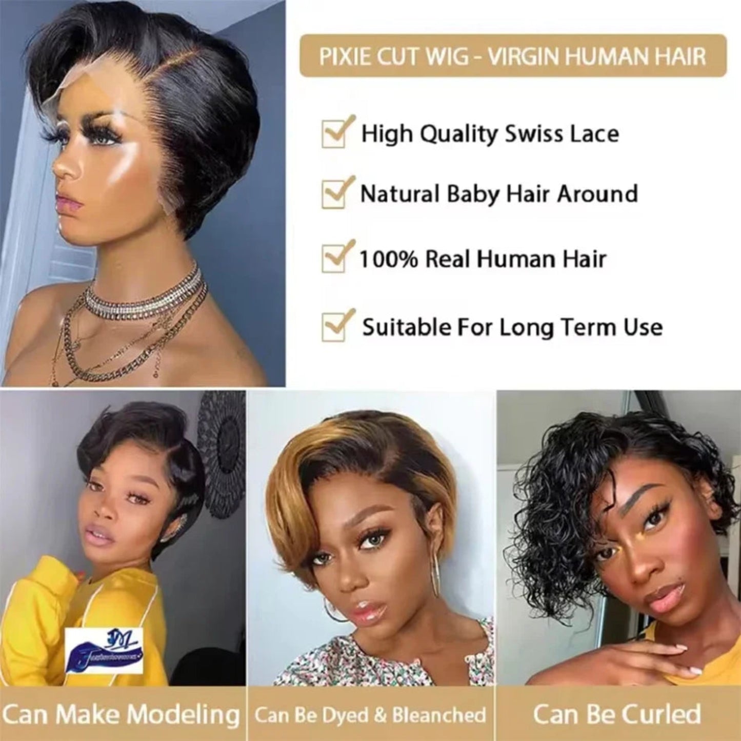 Natural looking lace front pixie cut wig