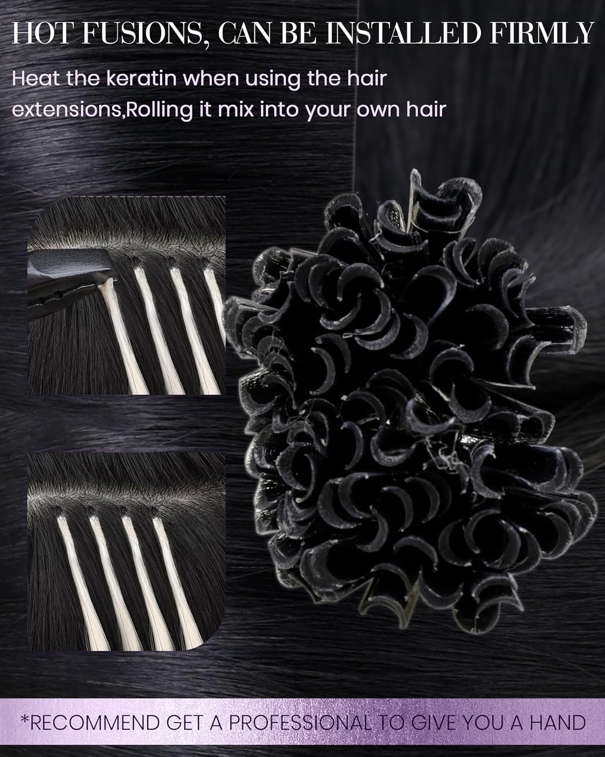Black keratin bonded u tip hair extensions for length