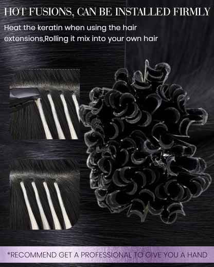 Black keratin bonded u tip hair extensions for length