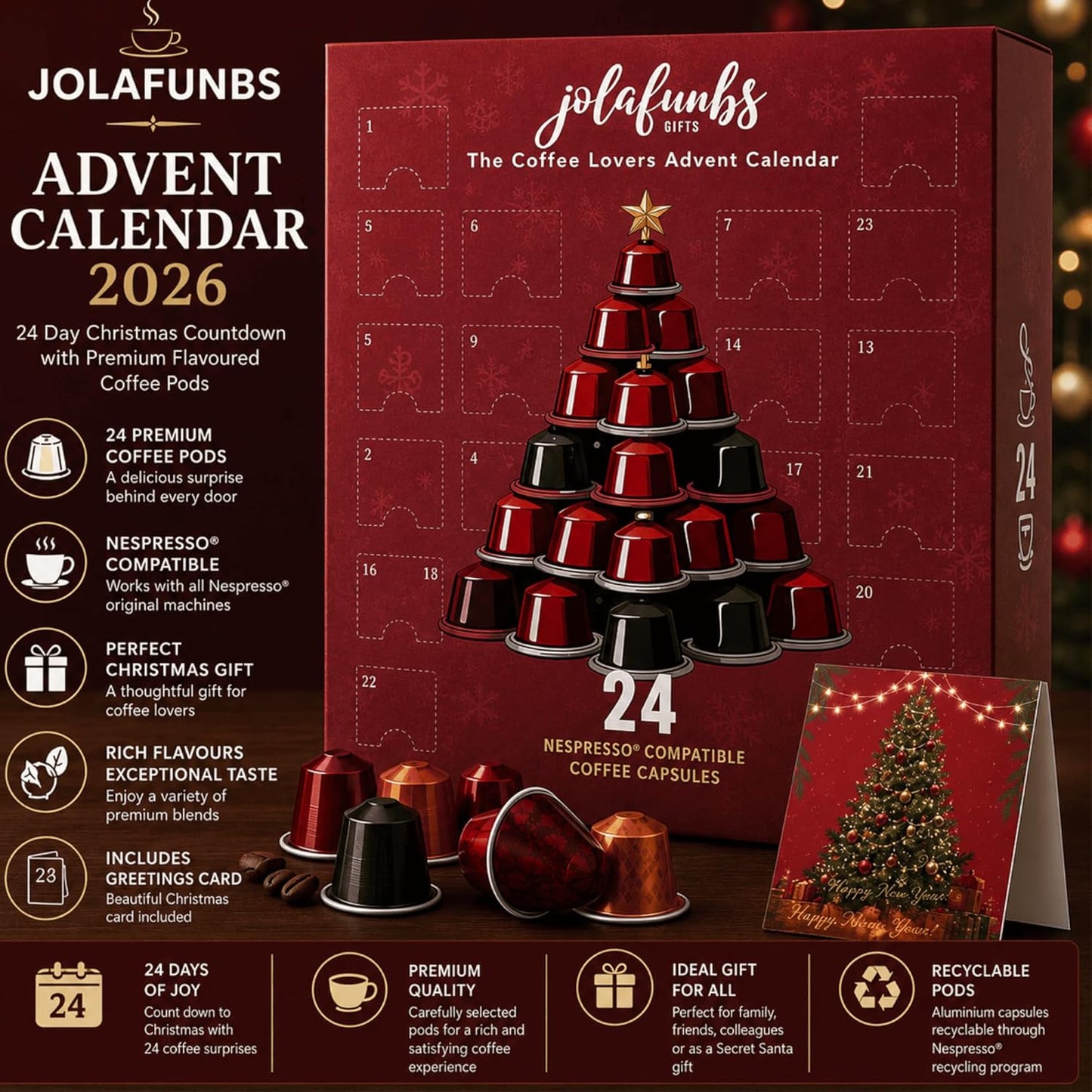 Premium flavoured coffee pods advent calendar box