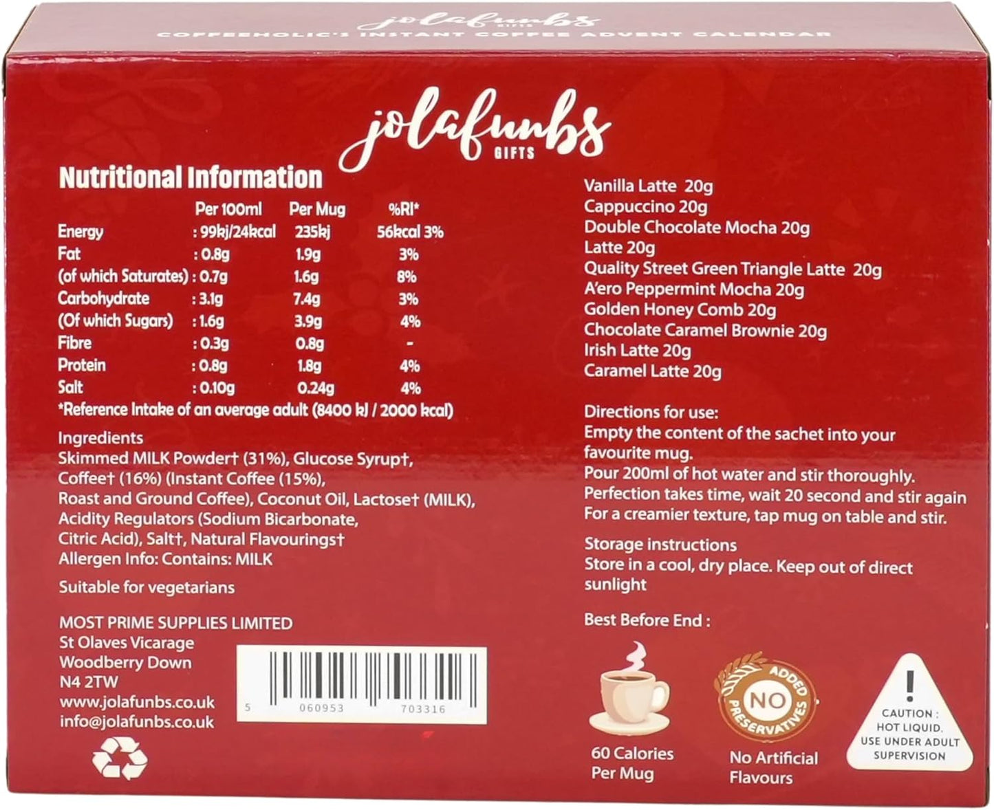 Café style instant coffee calendar for coffee lovers
