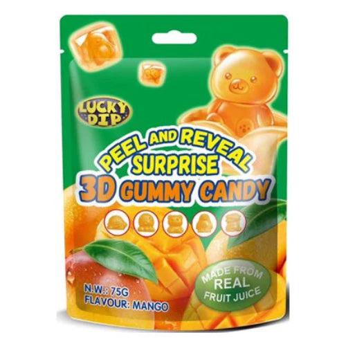 10-count 3D mango-flavored gummy treats with cute animal shapes