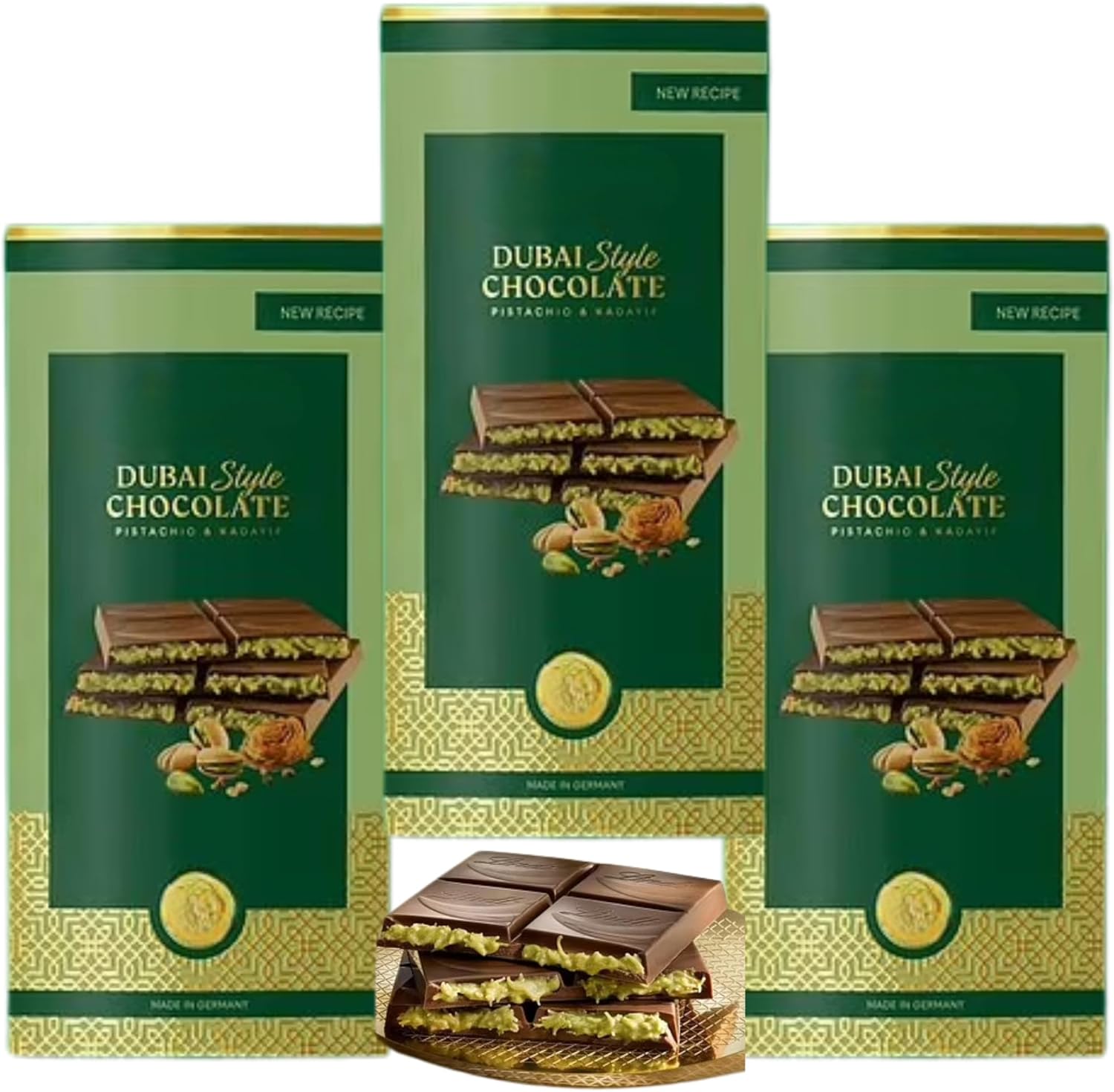 3Pack Dubai Chocolate Bars – Pistachio Cream & Crunchy Kadayif | Viral Middle Eastern Chocolate 145g | Luxury Dairy Milk Sweet Gift for Women, Men, Mum, Dad, Friends & Family | UAE Speciality Treat