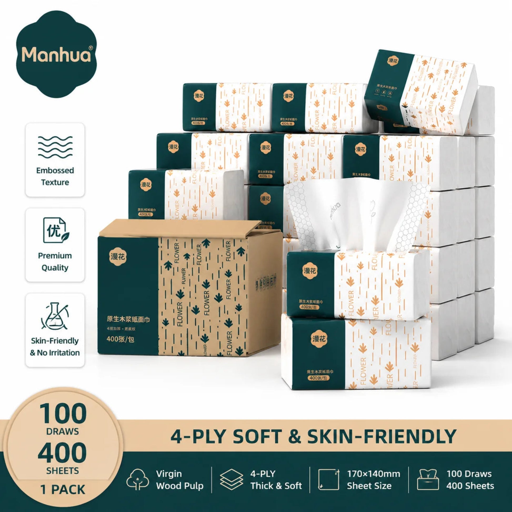 4-ply virgin wood pulp tissue paper pack