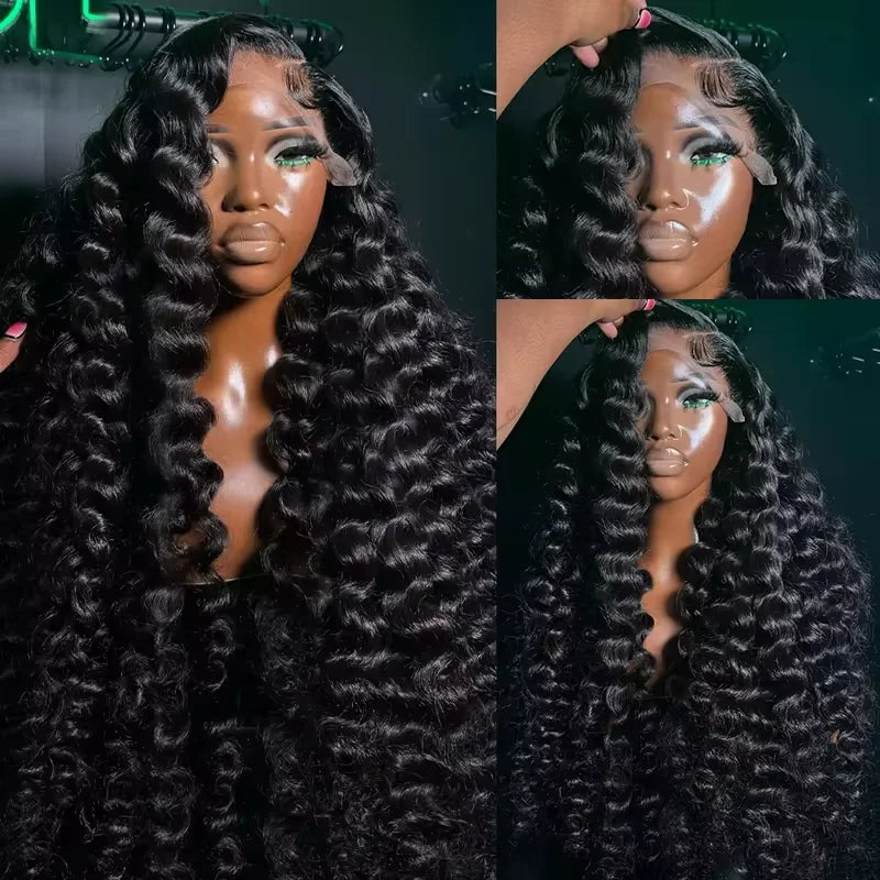 40–42 inch deep wave lace front human hair wig
