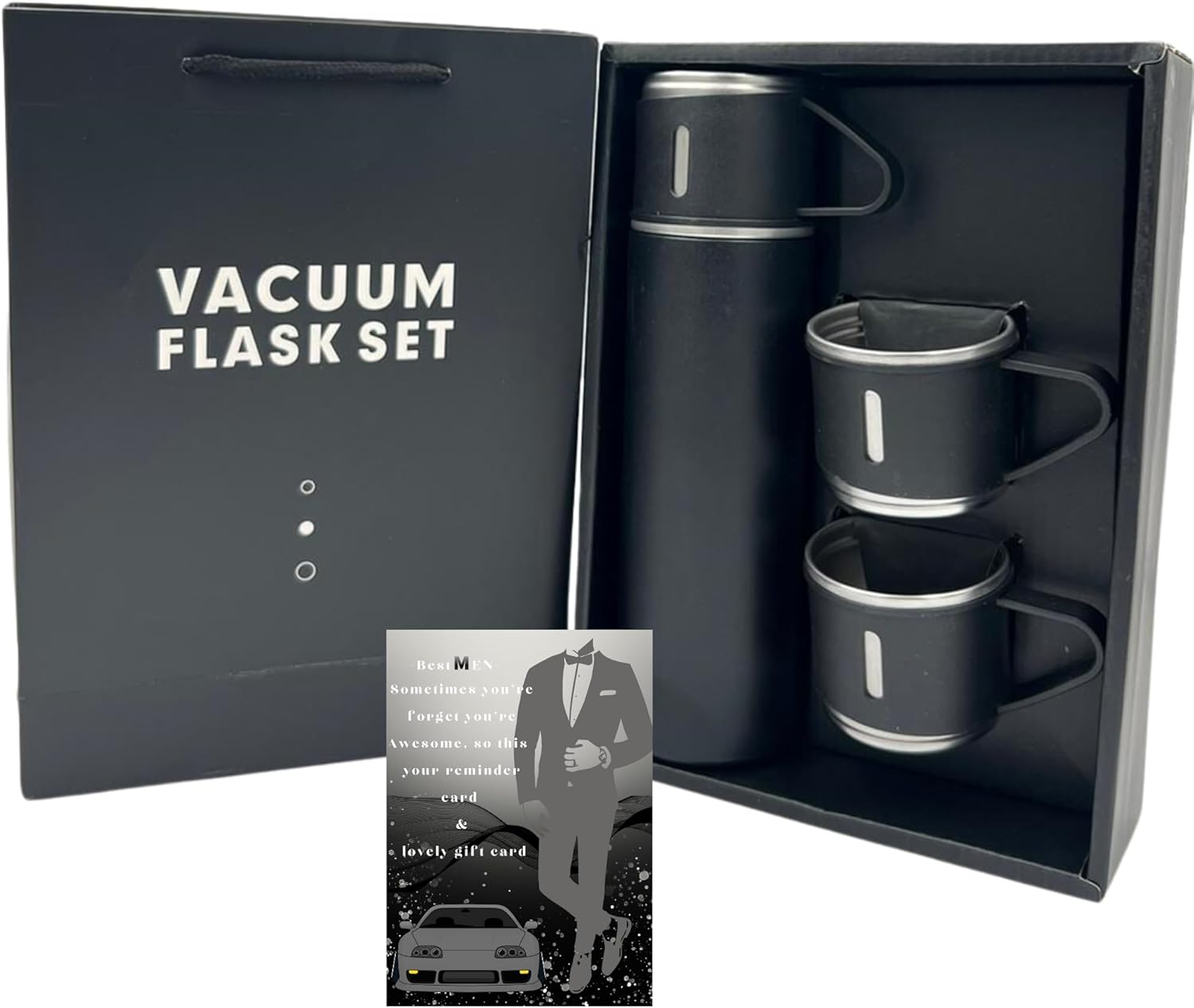 500ml vacuum insulated flask with two plastic cups for travel