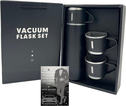 500ml vacuum insulated flask with two plastic cups for travel