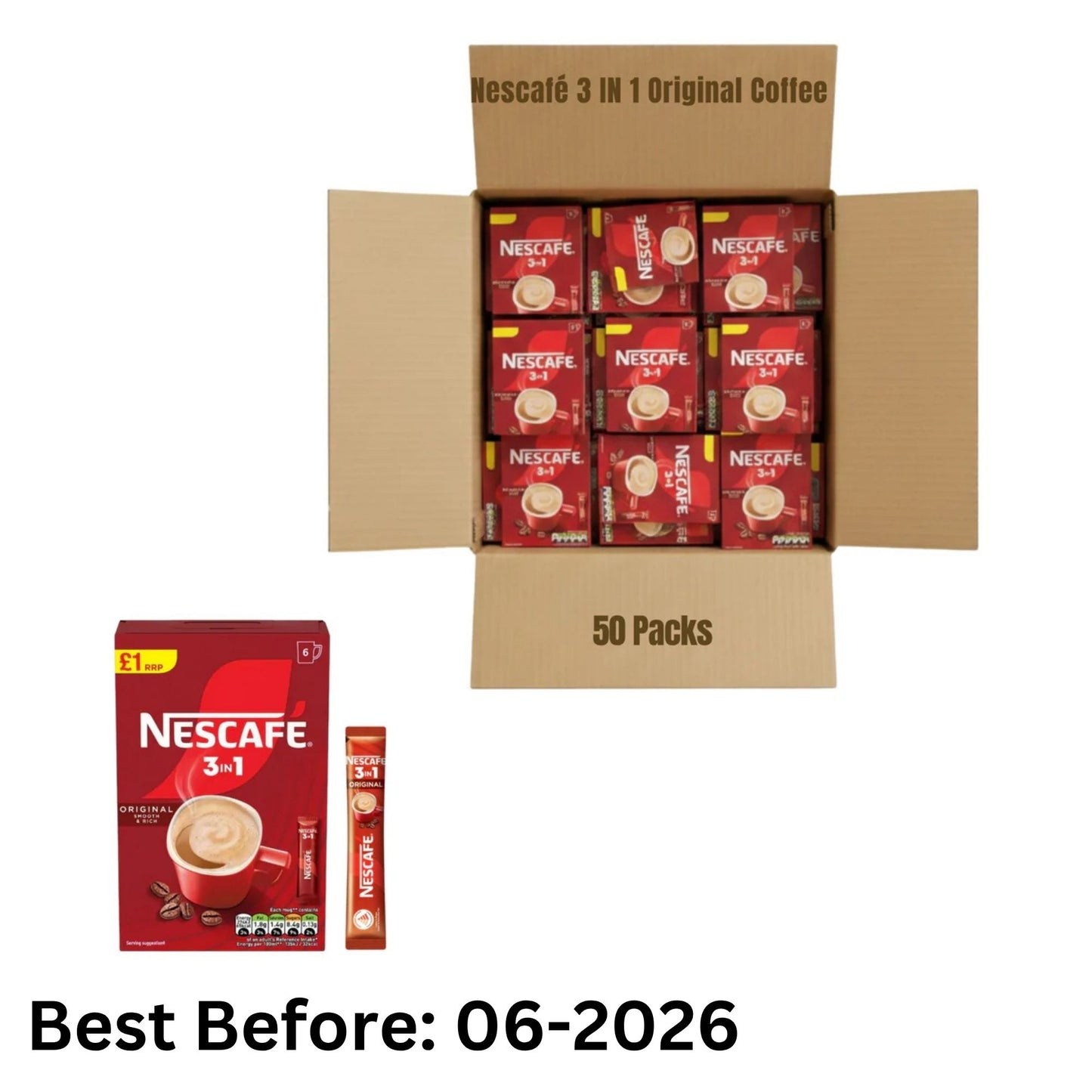 Nescafé 3 in 1 Original Coffee Sachets 6 Cups Bulk