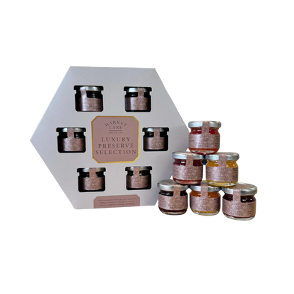 6 Luxury Preserves Selection Gift Set with miniature jars of premium flavours
