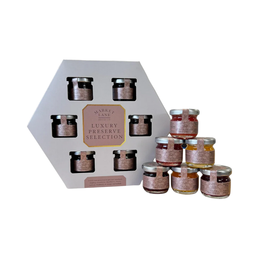 6 Luxury Preserves Selection Gift Set with miniature jars of premium flavours