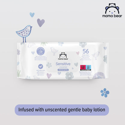 Mama Bear Sensitive Unscented Baby Wipes, 768 Count (12 Packs of 64)