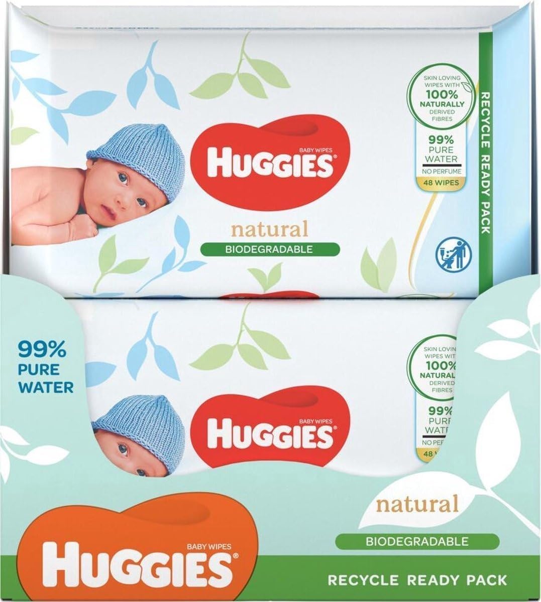 Huggies Natural Care, Baby Wipes - 12 Packs (576 Wipes Total) - Biodegradable Wet Wipes in Recyclable Packaging - 99 Percent Pure Water and Fragrance Free
