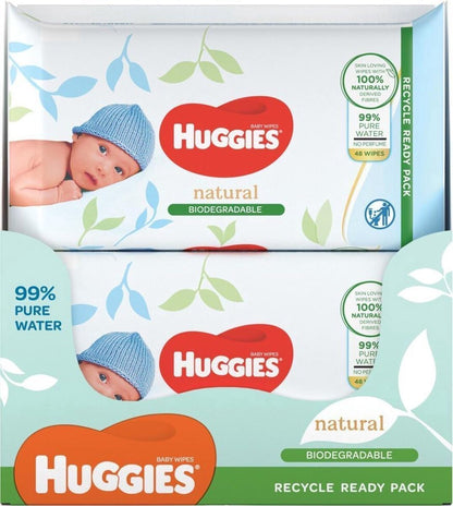 Huggies Natural Care, Baby Wipes - 12 Packs (576 Wipes Total) - Biodegradable Wet Wipes in Recyclable Packaging - 99 Percent Pure Water and Fragrance Free