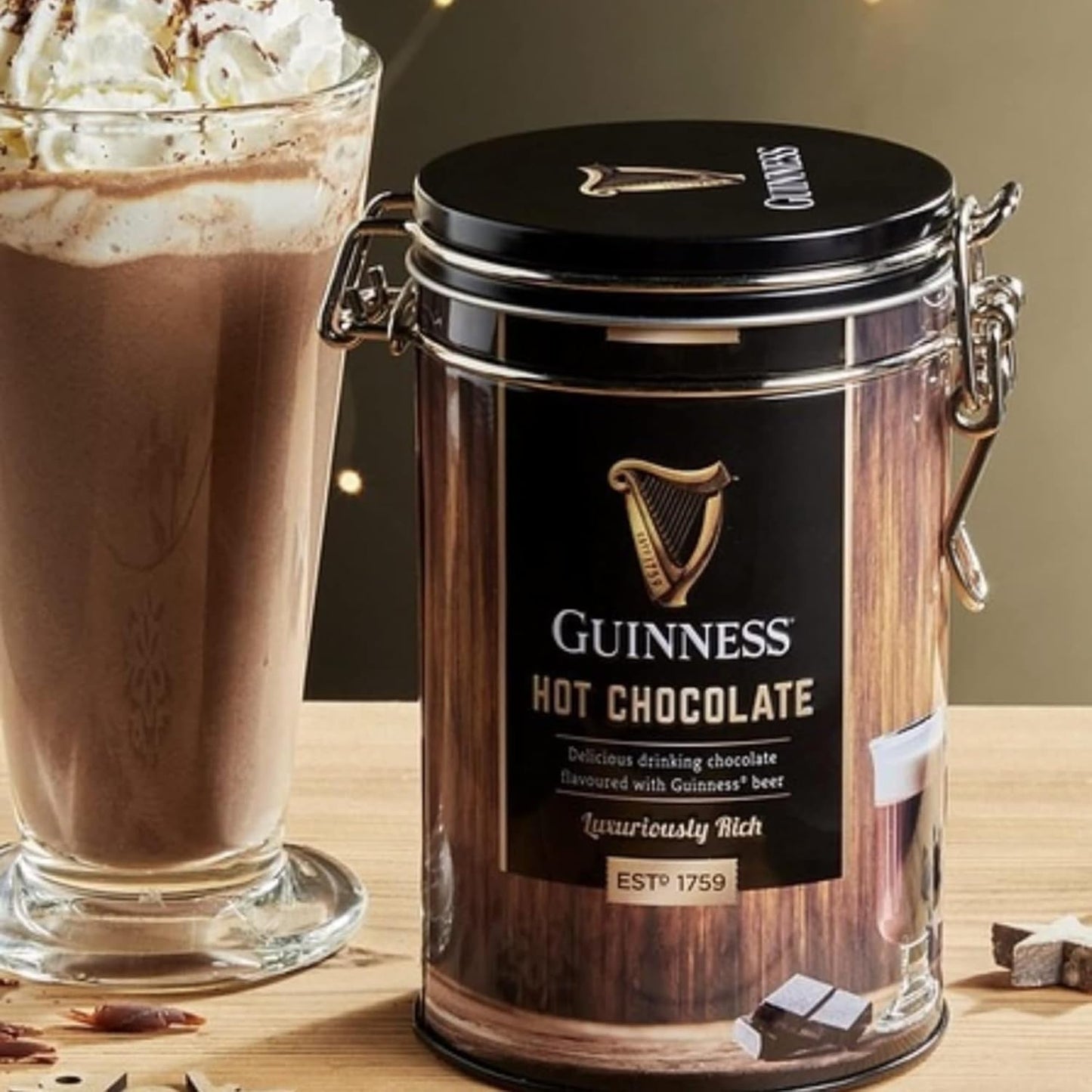 Guinness Hot Chocolate Drink Tin & Dark Chocolate Bar Gift Set with Card – Perfect Treats for Women & Men, Ideal Pairing with Biscuits, Bread, or Cookies