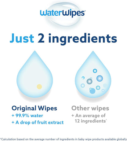 WaterWipes Plastic-Free Original Baby Wipes, 360 Count (6 packs), 99.9% Water Based Wipes, Unscented for Sensitive Skin