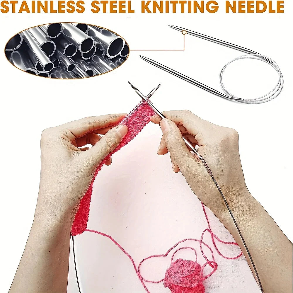 Stainless steel knitting tool set with 11 needle sizes