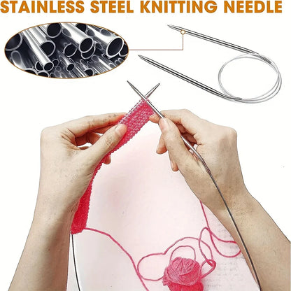 Stainless steel knitting tool set with 11 needle sizes