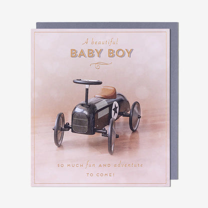 Welcome Little One Cute Car New Baby Boy Card
