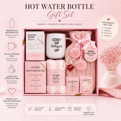 Hot Water Bottle Gift Set Box of 3 Cozy Winter Hamper Pack