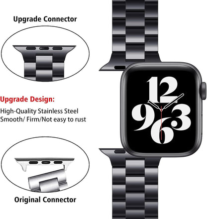 Compatible with Apple Watch Strap 46mm 45mm 44mm 49mm 42mm – Stainless Steel Metal Link Band with Folding Clasp for Men & Women