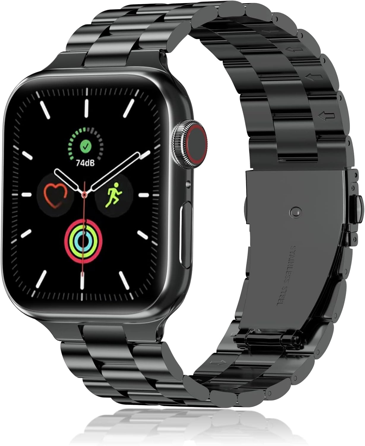 Compatible with Apple Watch Strap 46mm 45mm 44mm 49mm 42mm – Stainless Steel Metal Link Band with Folding Clasp for Men & Women