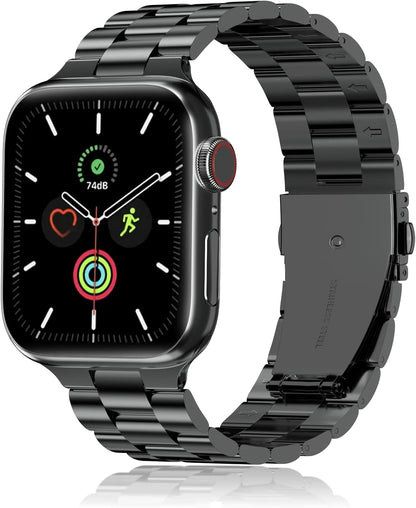 Compatible with Apple Watch Strap 46mm 45mm 44mm 49mm 42mm – Stainless Steel Metal Link Band with Folding Clasp for Men & Women