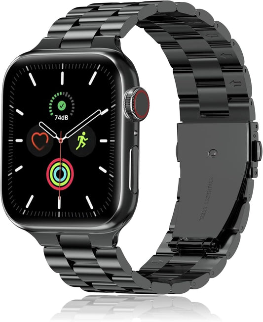Compatible with Apple Watch Strap 46mm 45mm 44mm 49mm 42mm – Stainless Steel Metal Link Band with Folding Clasp for Men & Women