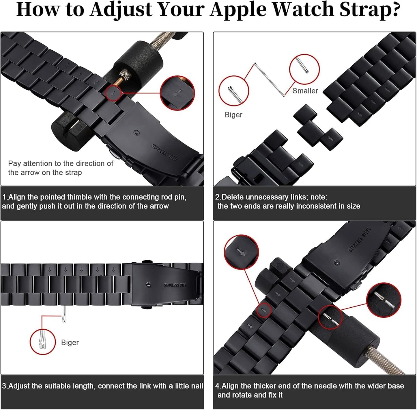 Compatible with Apple Watch Strap 46mm 45mm 44mm 49mm 42mm – Stainless Steel Metal Link Band with Folding Clasp for Men & Women