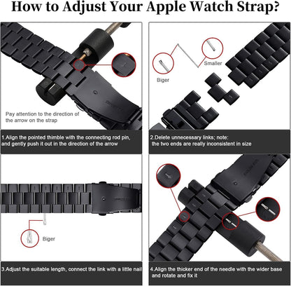Compatible with Apple Watch Strap 46mm 45mm 44mm 49mm 42mm – Stainless Steel Metal Link Band with Folding Clasp for Men & Women