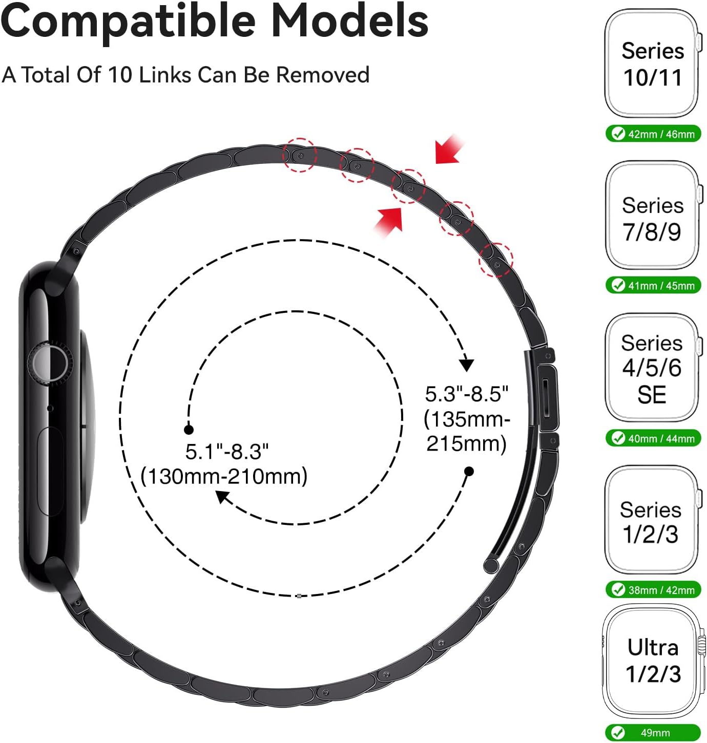 Compatible with Apple Watch Strap 46mm 45mm 44mm 49mm 42mm – Stainless Steel Metal Link Band with Folding Clasp for Men & Women