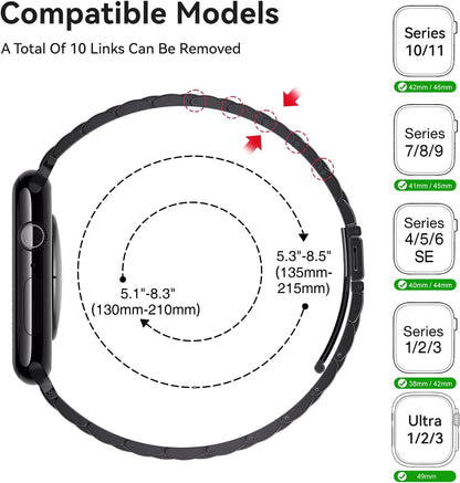 Compatible with Apple Watch Strap 46mm 45mm 44mm 49mm 42mm – Stainless Steel Metal Link Band with Folding Clasp for Men & Women