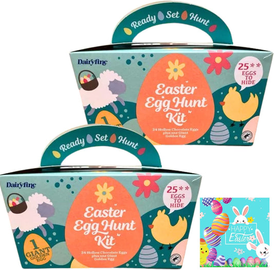 Easter Gifts for Kids Egg Hunt Chocolate Sweets Box 2x 340g - 24 Assorted Mini Eggs, Hollow Eggs & Cards - Easter Chocolate Hamper for Boys & Girls, Snacks & Treats Box for Birthday, Easter & Celebrations