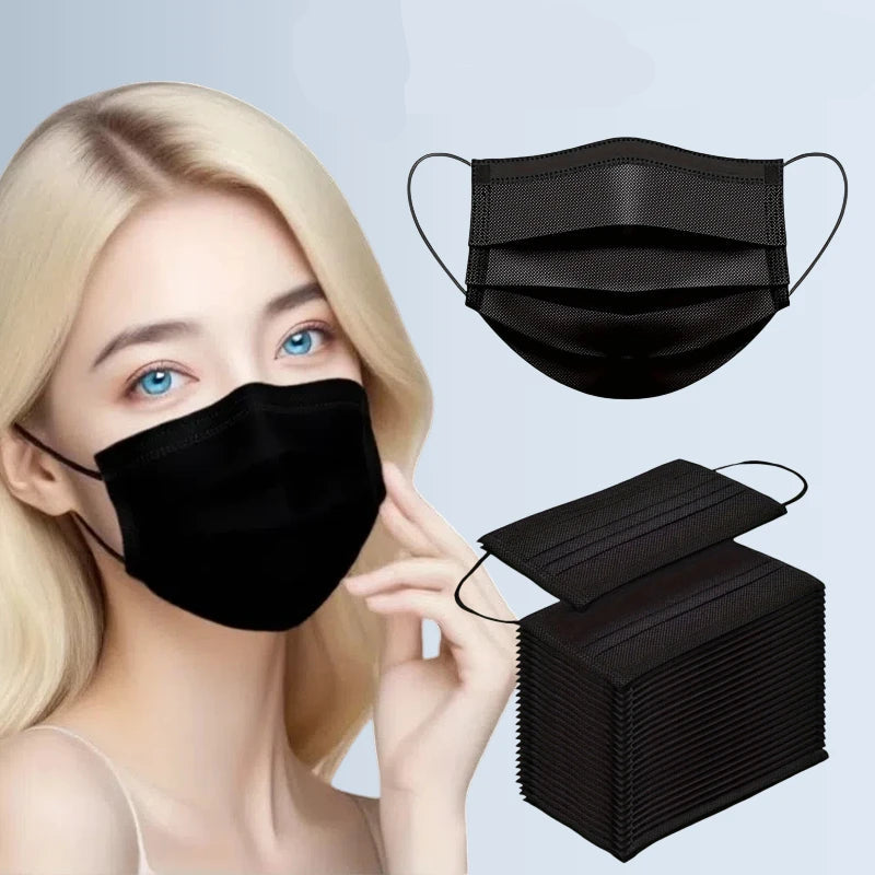 Unisex black disposable face mask