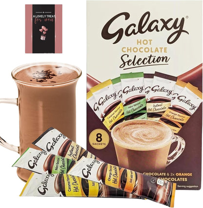Galaxy Hot Chocolate Multipack Powder Sachets – 8 x 25g Caramel, Mint, Orange & Classic Chocolate with Card – Winter Hot Chocolate Gift Set for Christmas, Birthday & Cozy Nights