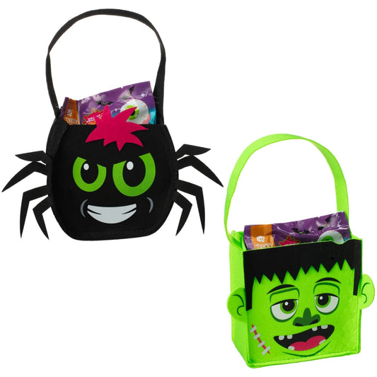 Halloween-themed gummy candy in festive felt bag