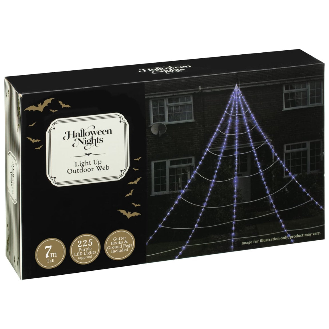 Outdoor Halloween cobweb with LED lights for spooky display