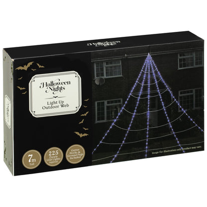 Outdoor Halloween cobweb with LED lights for spooky display