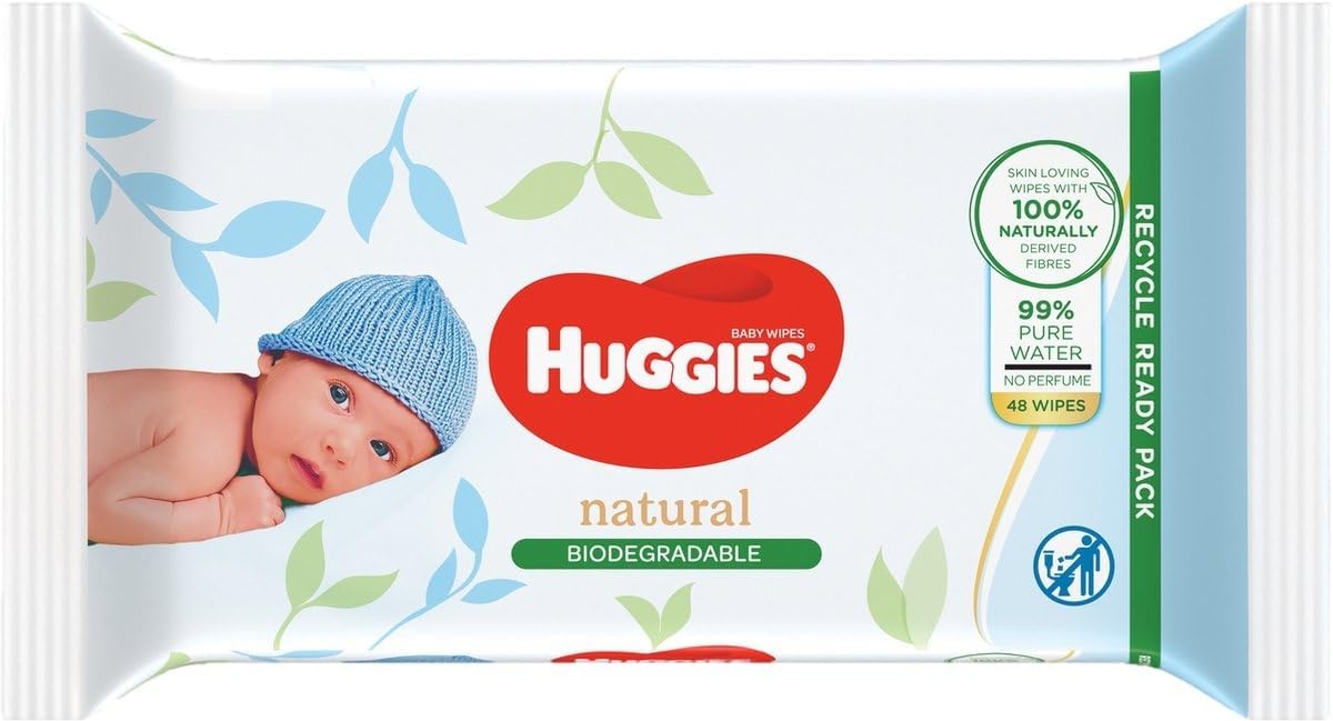 Huggies Natural Care, Baby Wipes - 12 Packs (576 Wipes Total) - Biodegradable Wet Wipes in Recyclable Packaging - 99 Percent Pure Water and Fragrance Free
