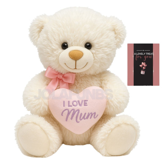 JOLAFUNBS 11 inch teddy bear with red heart saying I love mum