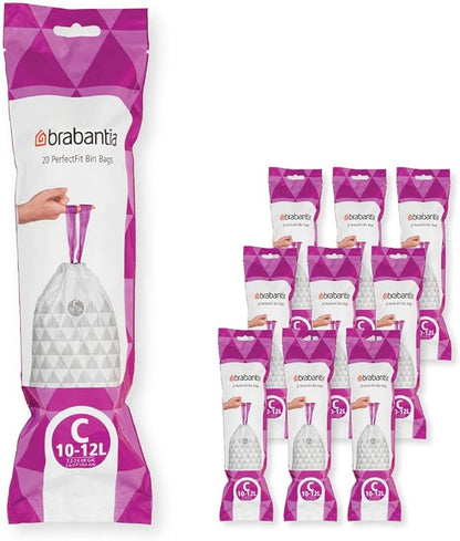 Brabantia Thick Plastic Trash Bags with Tie Tape Drawstring Handles White