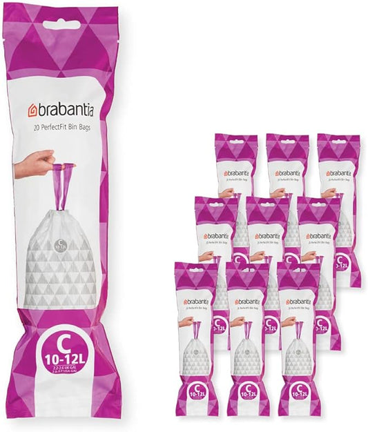 Brabantia Thick Plastic Trash Bags with Tie Tape Drawstring Handles White