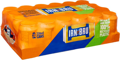 IRN-BRU Regular 24 pack of fizzy drink cans with iconic Scottish flavour.
