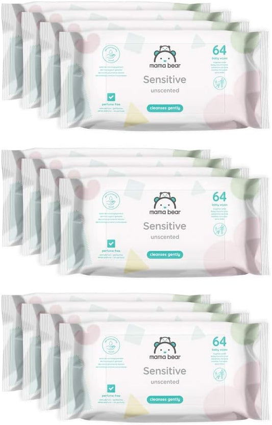 Mama Bear Sensitive Unscented Baby Wipes, 768 Count (12 Packs of 64)