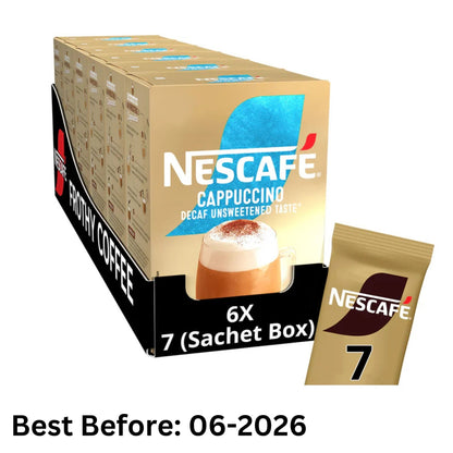 Nescafé Decaf Unsweetened Cappuccino Sachets – 6 x 7 Servings