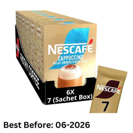 Nescafé Decaf Unsweetened Cappuccino Sachets – 6 x 7 Servings