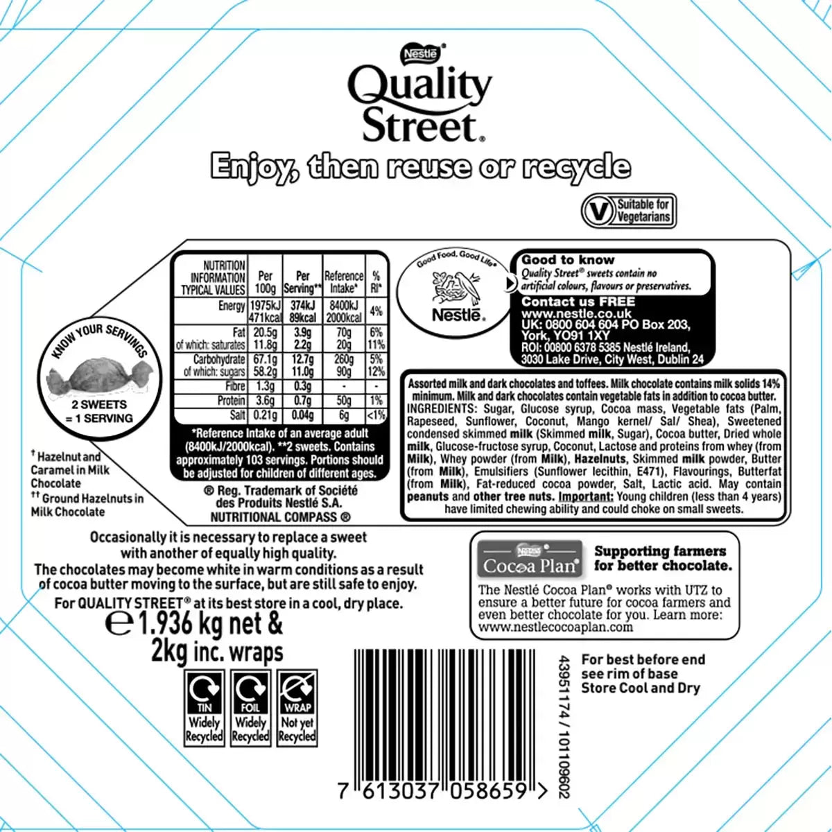 Nestle Quality Street Tin, back