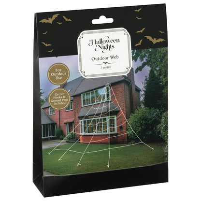 7-metre Halloween web decoration with gutter hooks and pegs